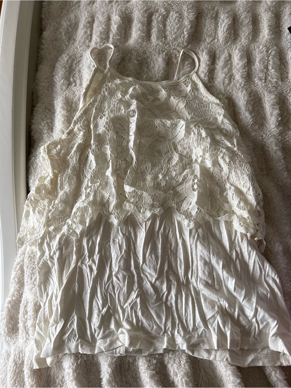 Lace Overlay Camisole Dress in Cream